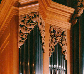 pipe shade carving, Carved ornament, Fritts pipe organ, Grace Lutheran, Tacoma, WA